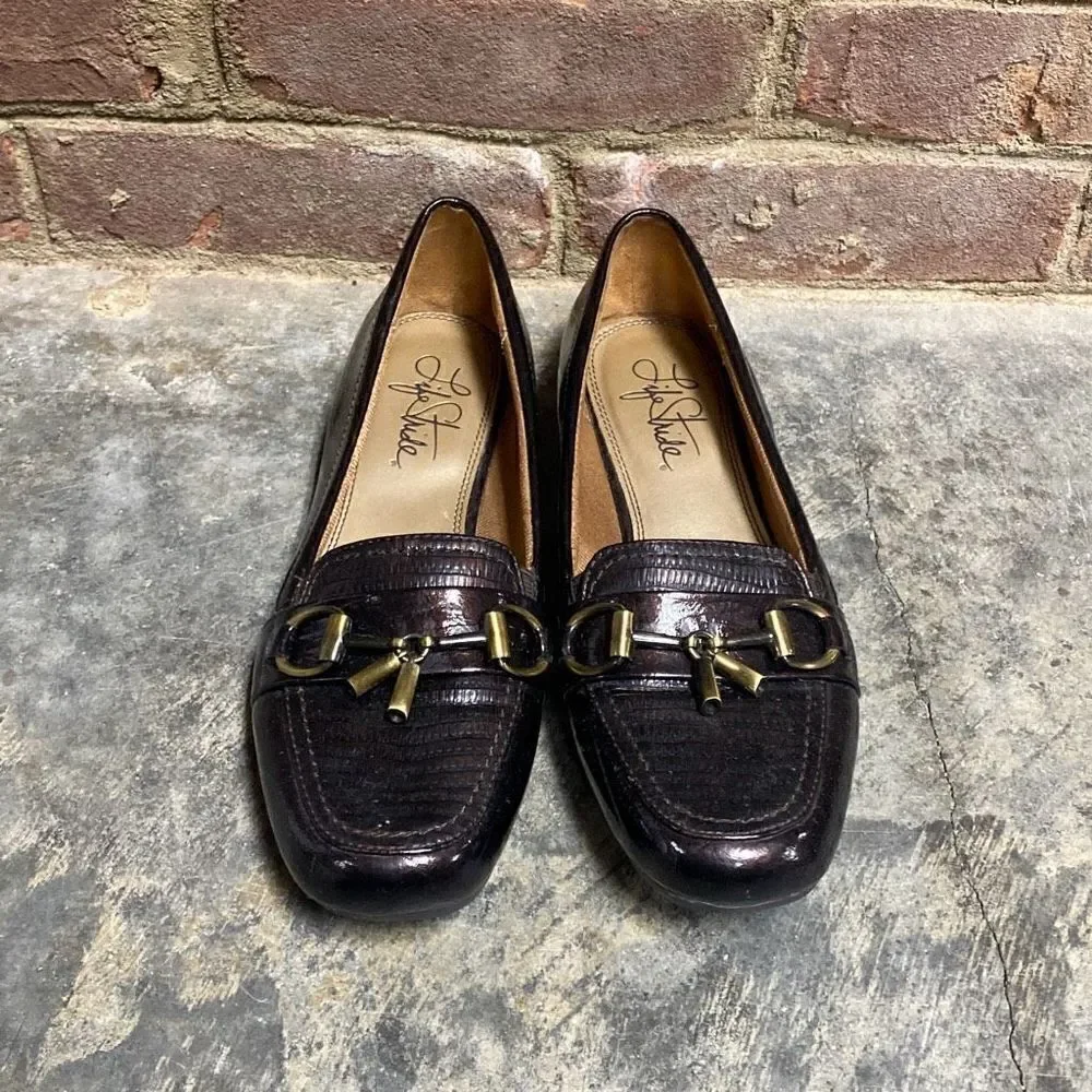 LifeStride Embers Brown Patent Croco Slip-on Loafers Size 9